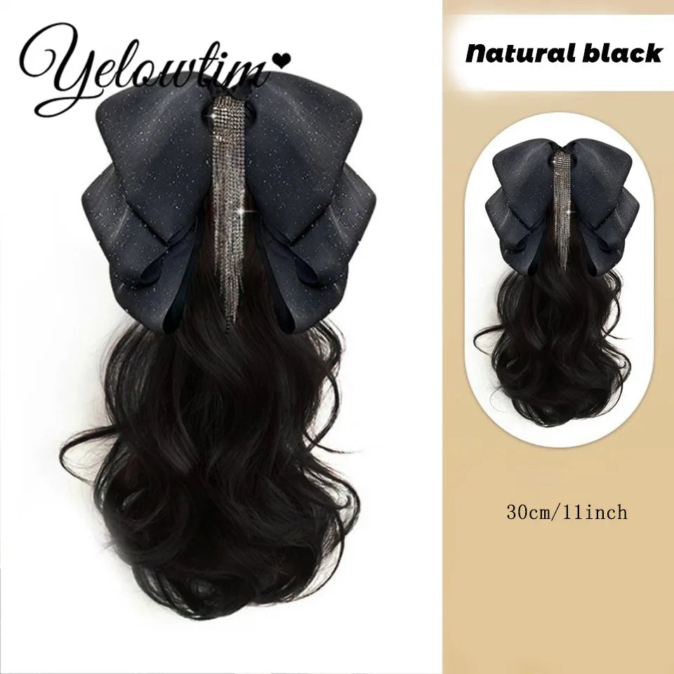 Synthetic 10inch 12inch 14inch 16inch ponytail wig for women with long curly hair high ponytail, bow tie low braid fake ponytail