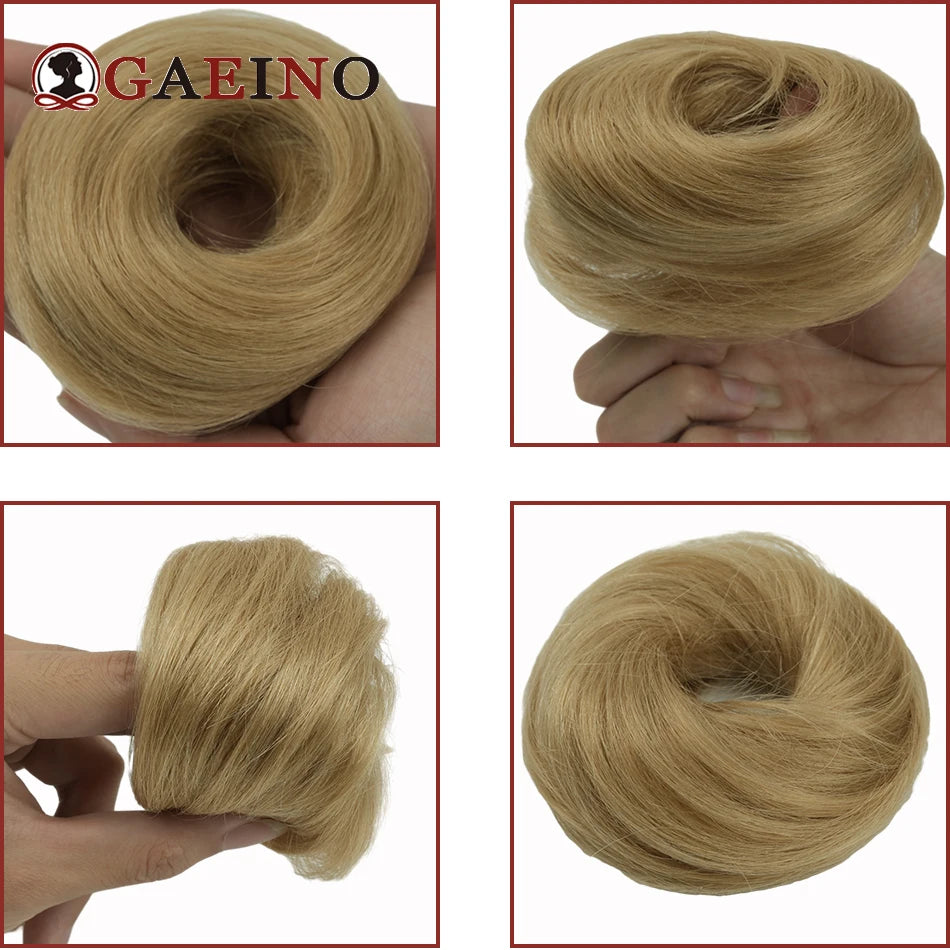 Straight Hair Bun Elegant Donut Chignon With Elastic Rubber Band Hairpiece Golden Blond Real Human Hair Extensions For Women