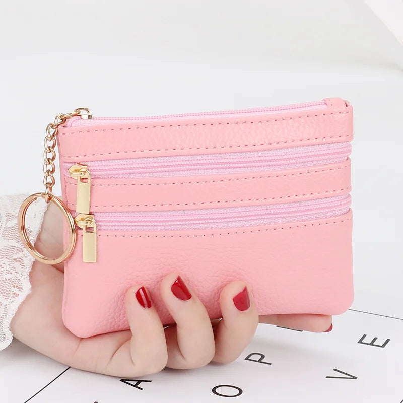 Zero Wallet Women's Short PU Leather Small Wallet Multifunctional Card Bag Soft Leather Key Bag Zipper Bag