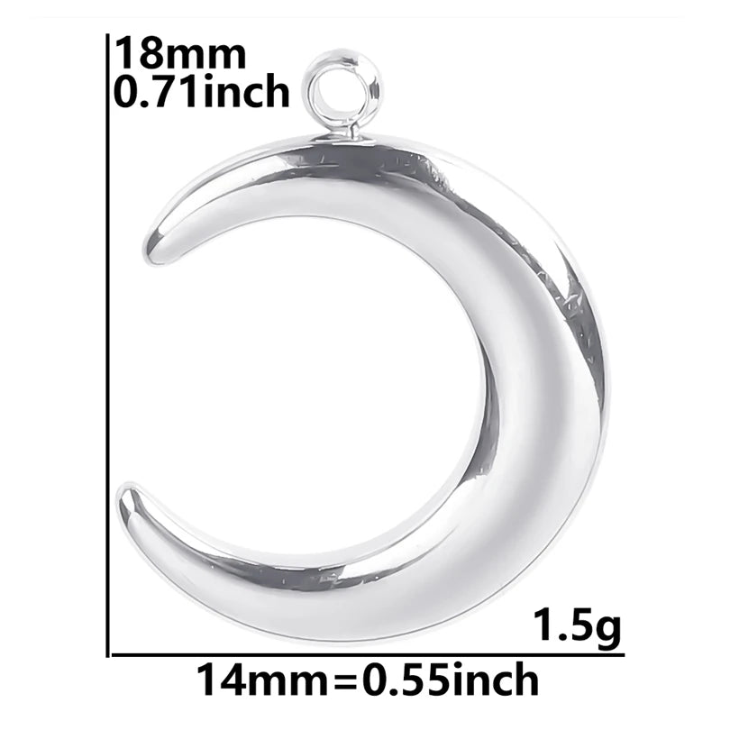 5pcs/Lot No Fade Moon Charms For Jewelry Making Supplies Stainless Steel Pendants Diy Headwear Earring Breloque Acier Inoxydable