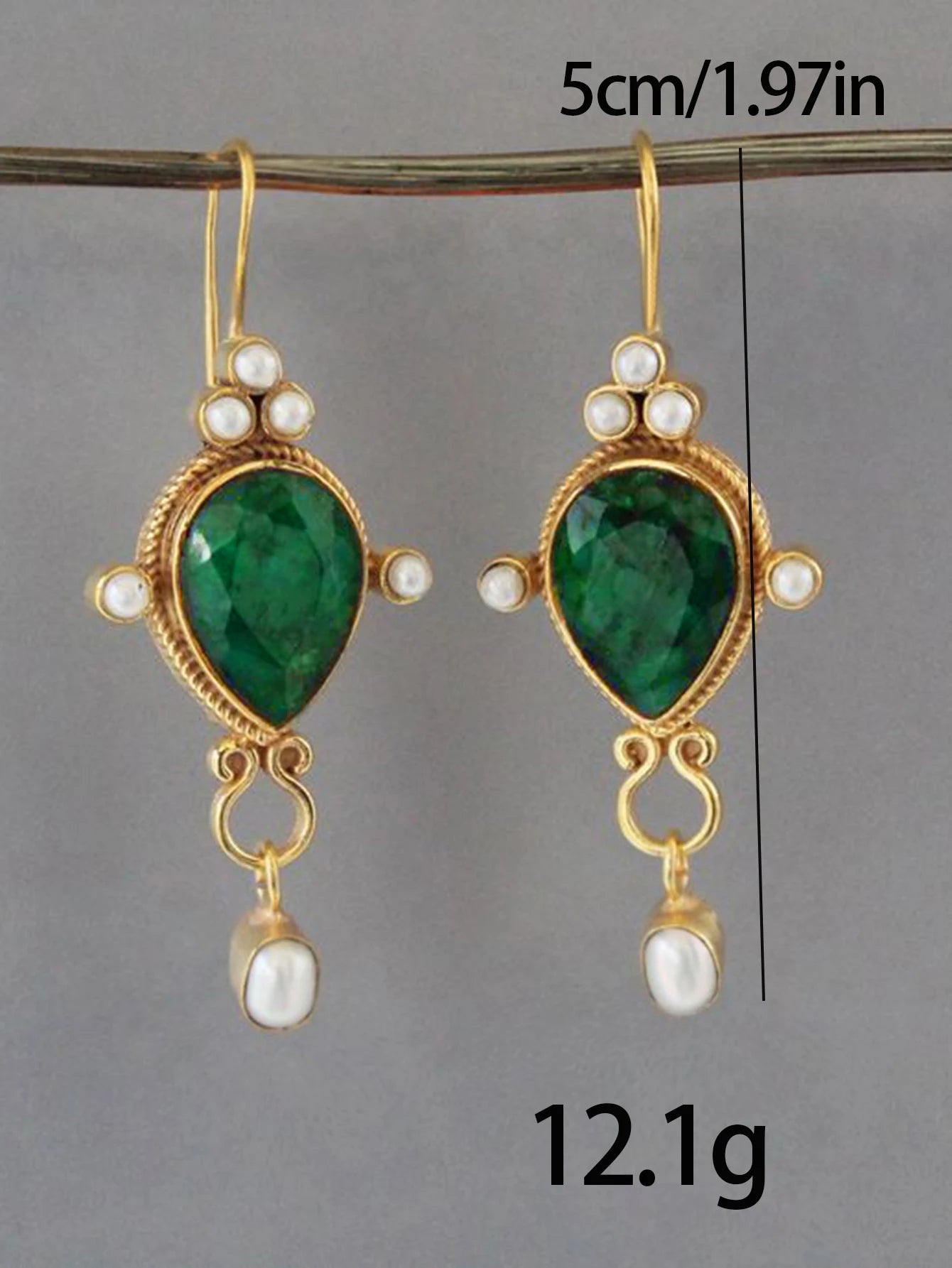 2 Pieces Vintage Design Gorgeous Female Court Vintage Emerald Pearl Earrings Dangle Party Gift Prom Chinese Style