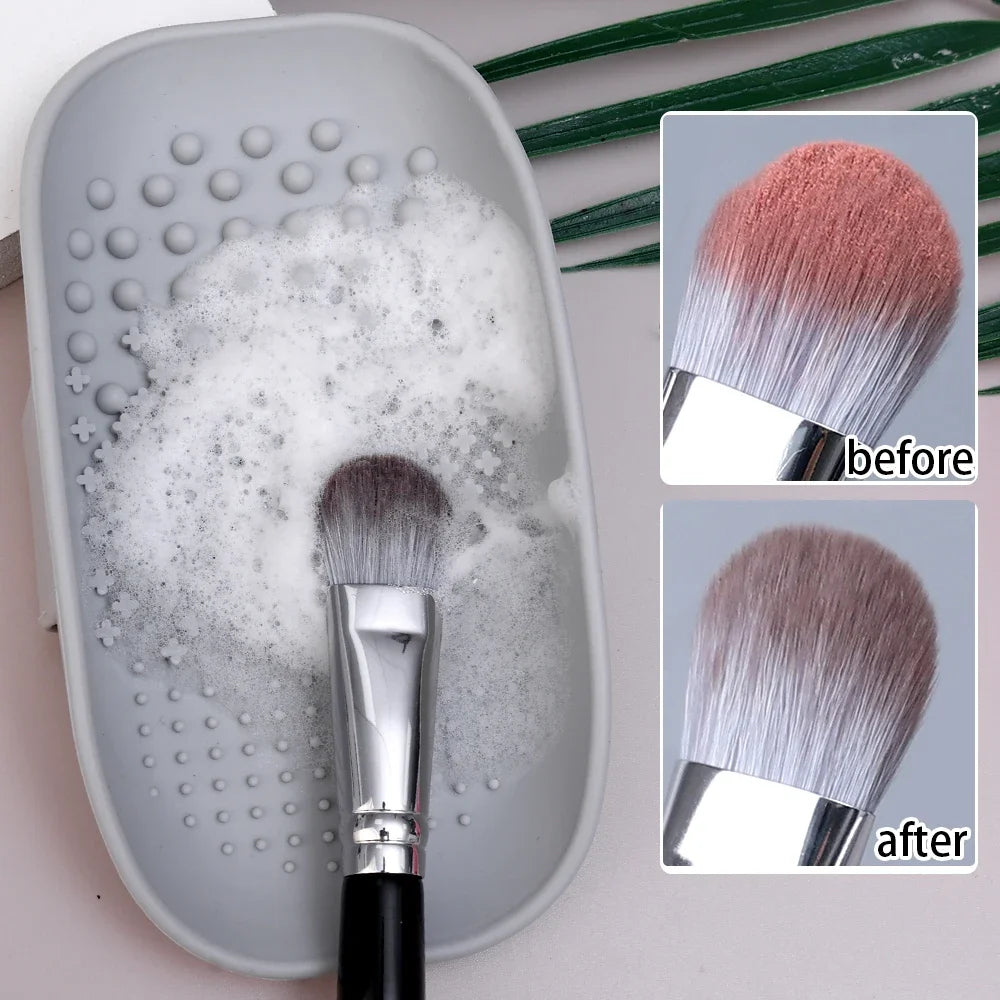 Makeup Brush Cleaner Bowl Soft Silicone Eyeshadow Brushes Powder Puff Washing Washboard Round Corner Cleaning Scrubber Box Tool