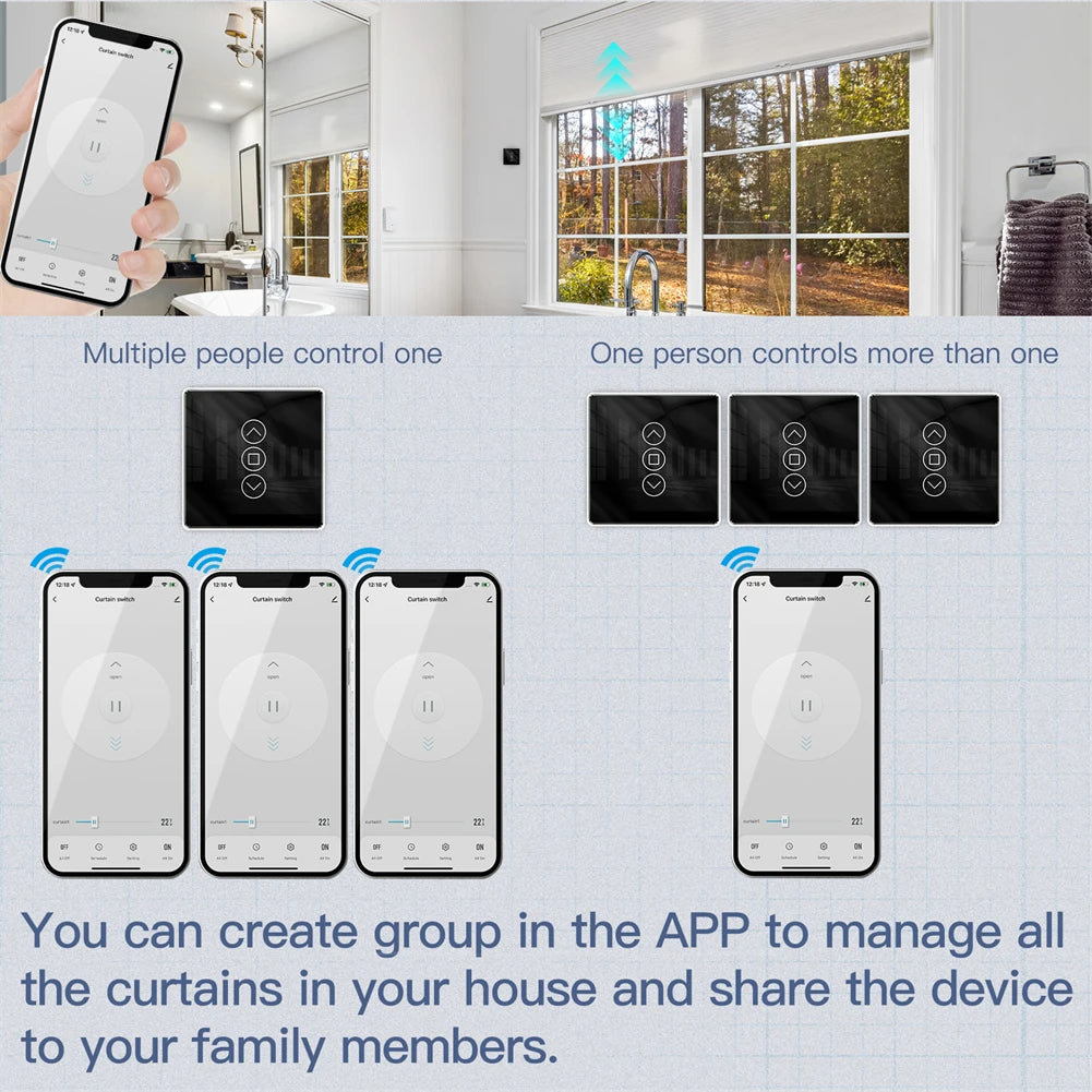 Interruptor de cortina táctil de vidrio con arco inteligente 2.5D WiFi RF433 para persianas enrollables y contraventanas Smart Life/Tuya APP funciona con Alexa y Google Home