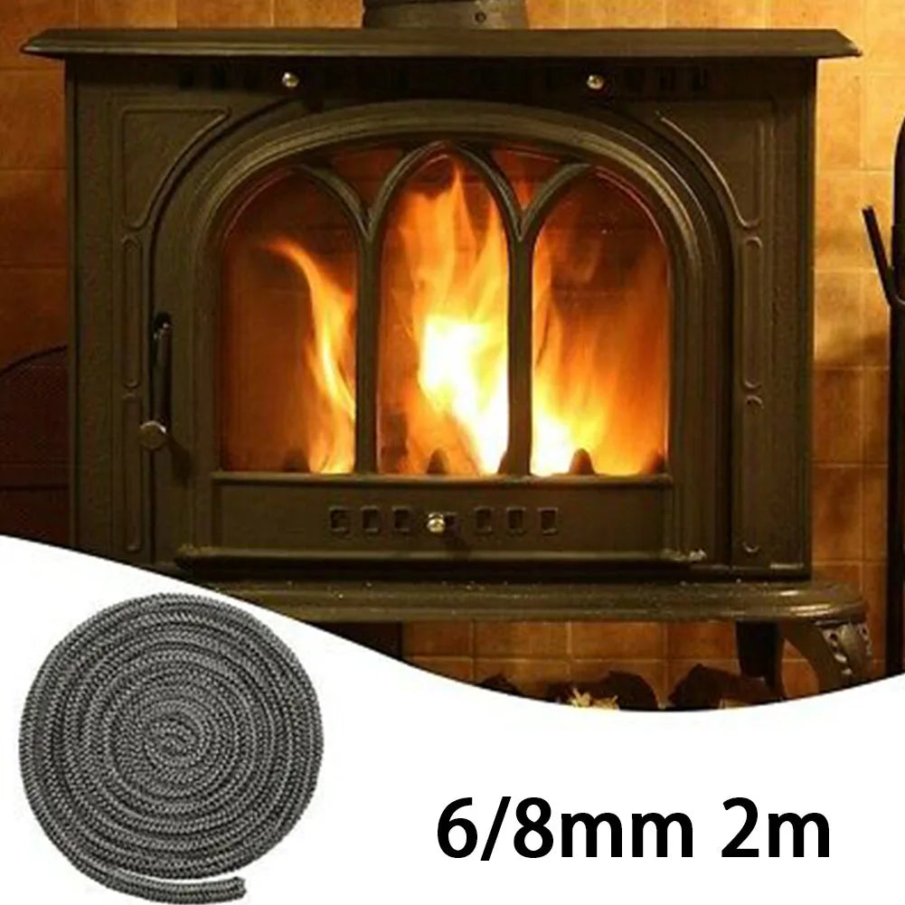 2m 6/8mm Fiberglass Rope Seal Stove/Fire Rope Wood Burning Stove Log Burner Door Seal High Temperature Fireproof Sealing Rope