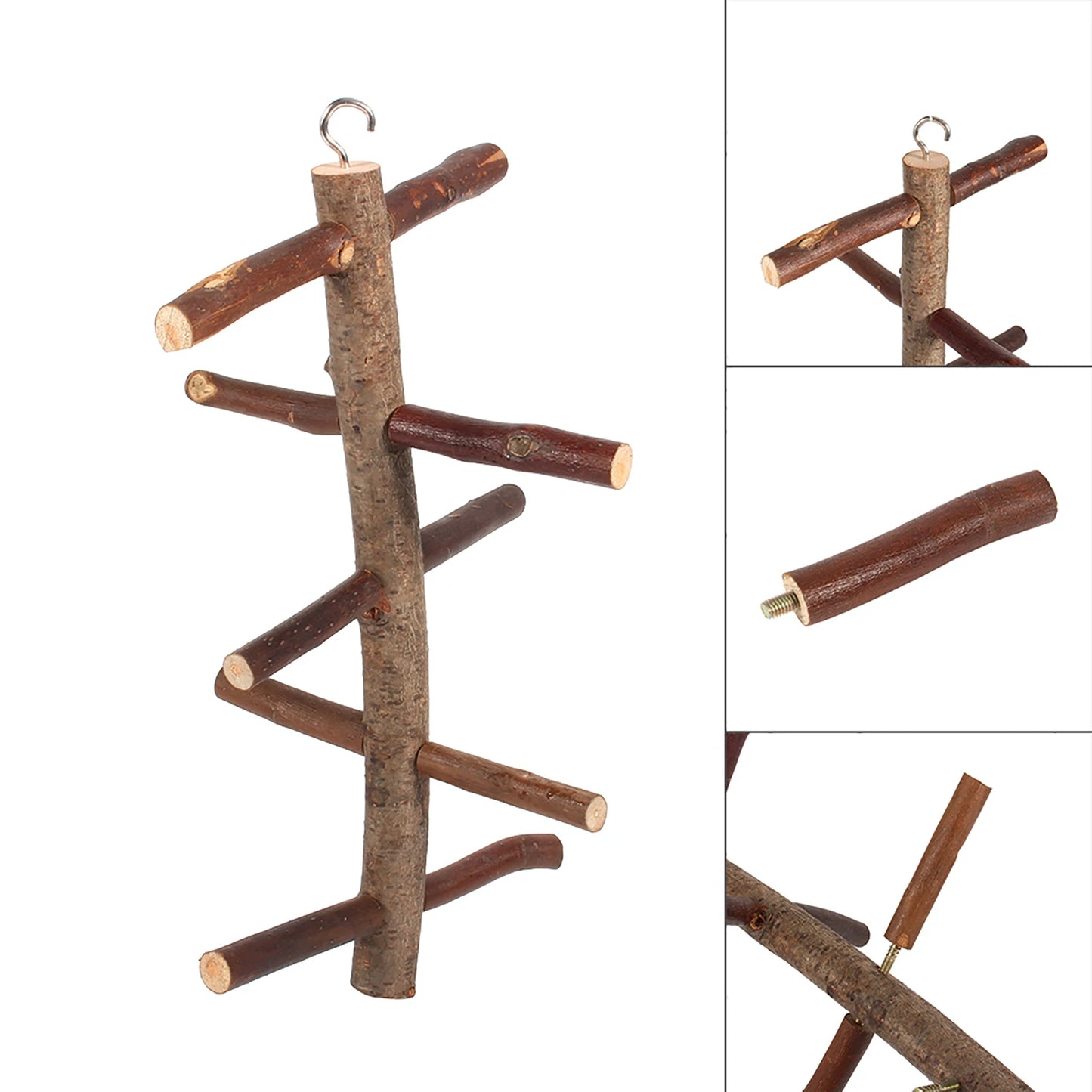 Parrot Birds Perches Cage Stand Toy Hanging Wooden Activity Branches Climbing Stairs