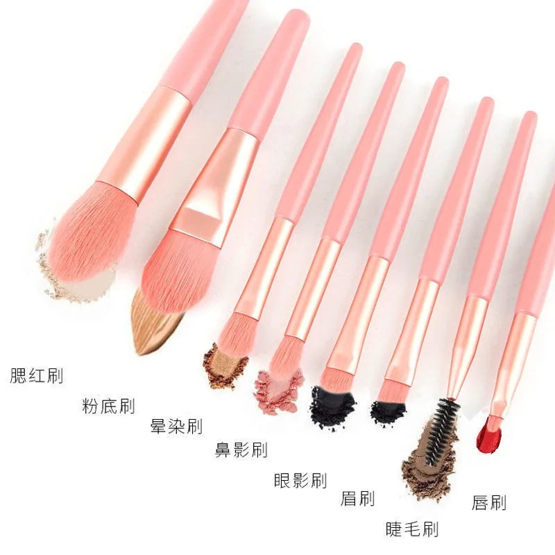 Mini Brush 8-Piece Makeup Bag Portable concealer powder brush set soft fur make-up tool