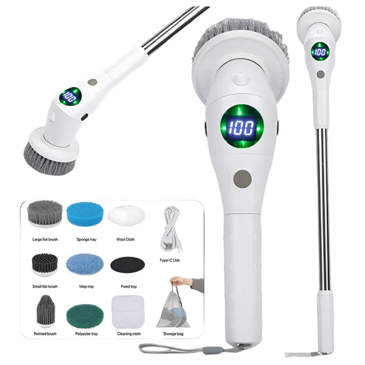 8 in 1 Electric Cleaning Brush with LED Night Light Rotatable Multifunctional Household Tool for Bathroom and Kitchen Cleaning