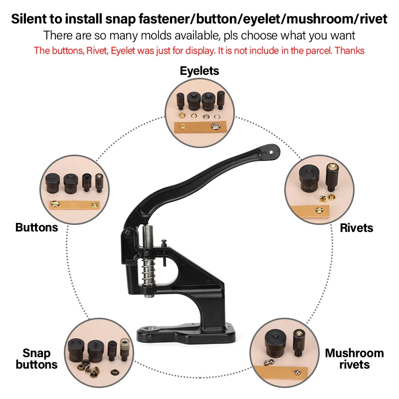 WUTA Manual Button Installation Tool for DIY Crafts Mute Punching Mushroom Rivets and Eyelets Hand Pressing Tool