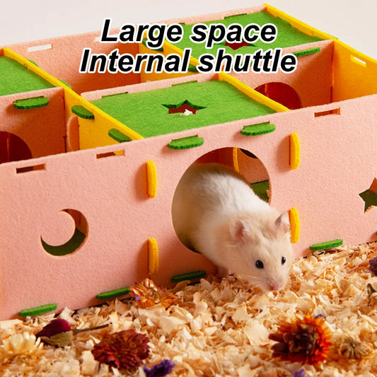 1PC Removable Felt Maze Hide Nest Toy Hamster Tunnel House for Small Animal Sugar Glider Hamster Golden Bear Indoor Pet Supplies