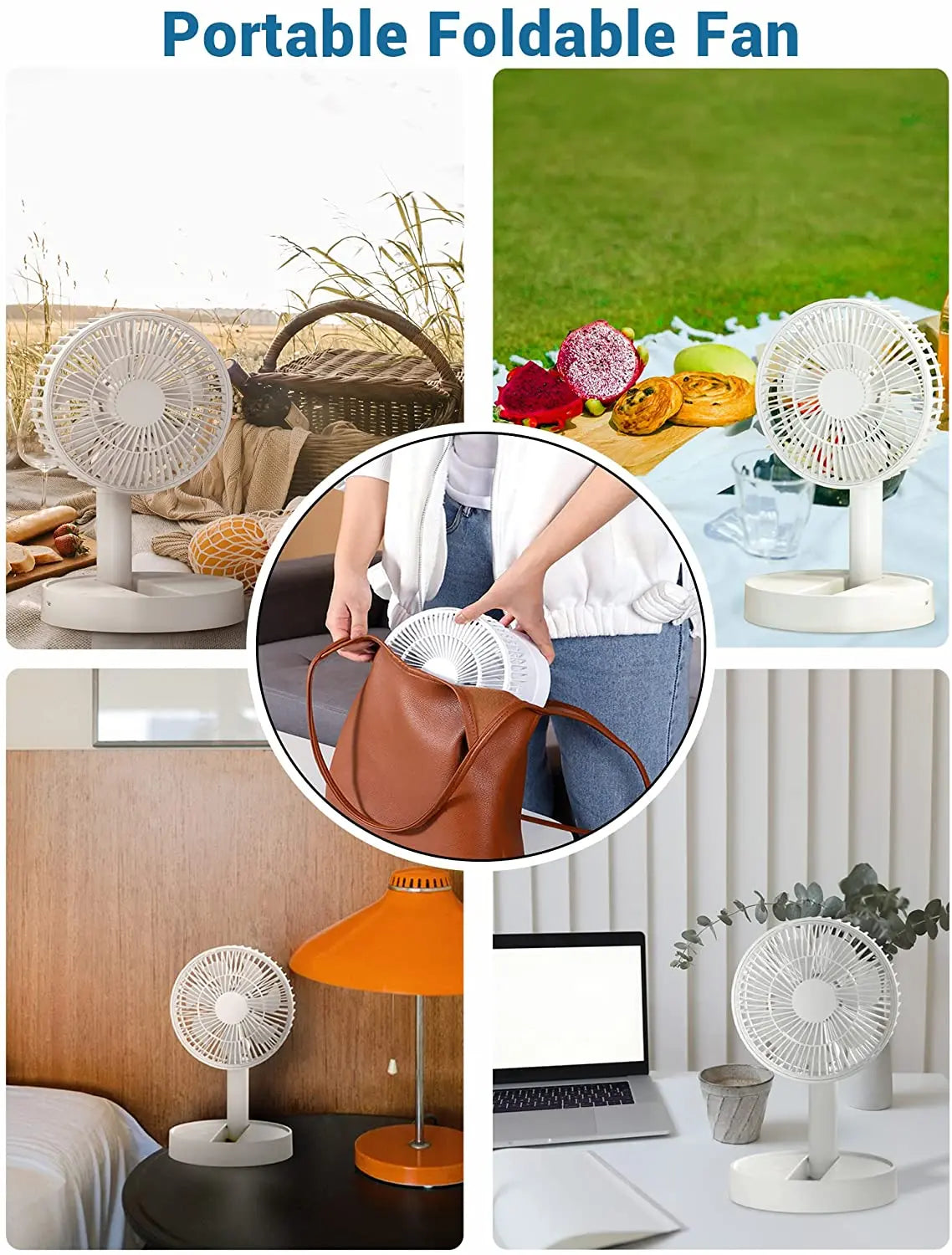 USB Foldable Fan with 4 Speeds ＆ Timing,Battery Operated Mini Fan for Bedroom, Indoor or Outdoor,Table Fan