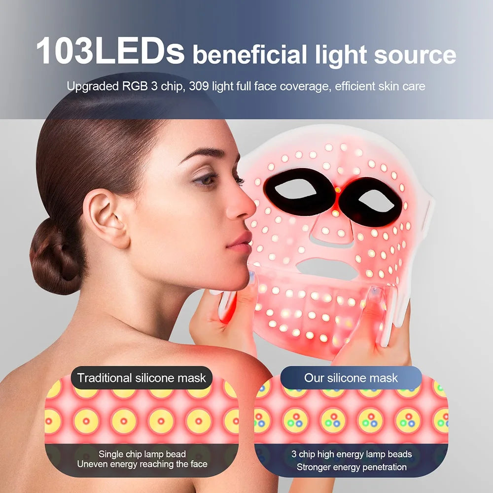 Silicone LED Mask Face With Neck 7 Colors Photon Therapy