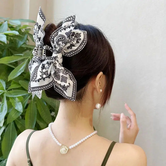 Satin Double-sided Bow Hair Clip for Women with a Held at the Back of the Head New Retro Hairpin Fashionable Style Headdress