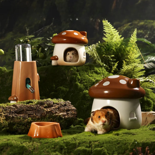 Mushroom Fantasy Forest Hamster Ceramic Nest Home Landscaping Supplies Golden Bear Food Bowl Summer Cooling Evacuation House