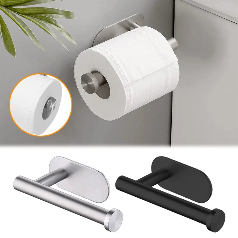 Portarrollos de papel higiénico sin perforaciones SUS304 de acero inoxidable, autoadhesivo, para montaje en pared, dispensador de rollos de papel para baño y cocina