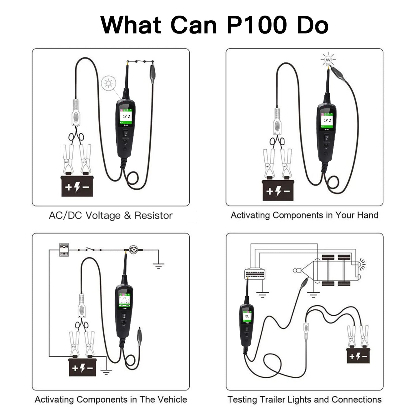 TopDiag Automotive Voltage Diagnosis Circuit Tester P100 2V-24V Automotive Tester Maintenance Tools