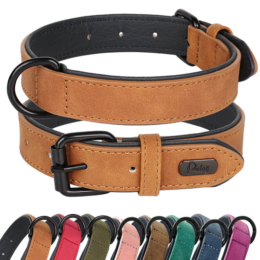 Large Dog Collar Soft Padded Real Leather for Big Dogs
