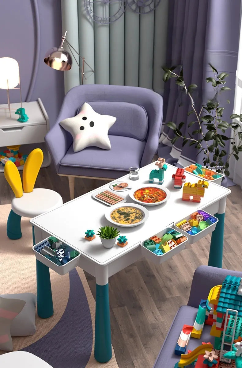 ToylinX Kids Building Blocks Activity Table and Chairs Set Creative Play Desk for Toddlers and Children