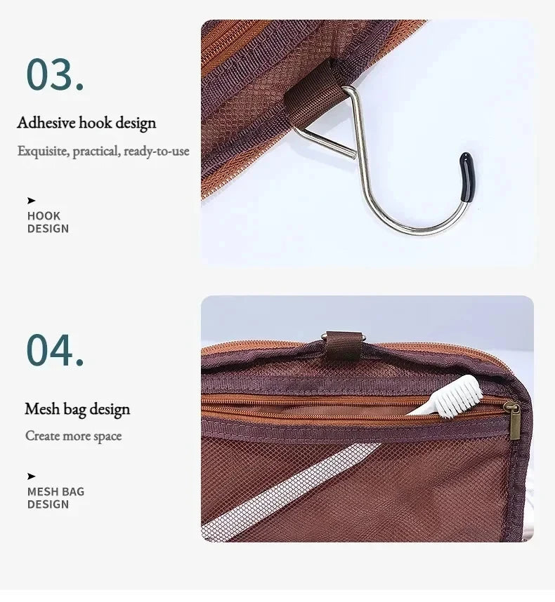 Men Vintage Luxury Toiletry Bag Travel Organizer Waterproof Makeup Case Hanging Storage for Business and Personal Use