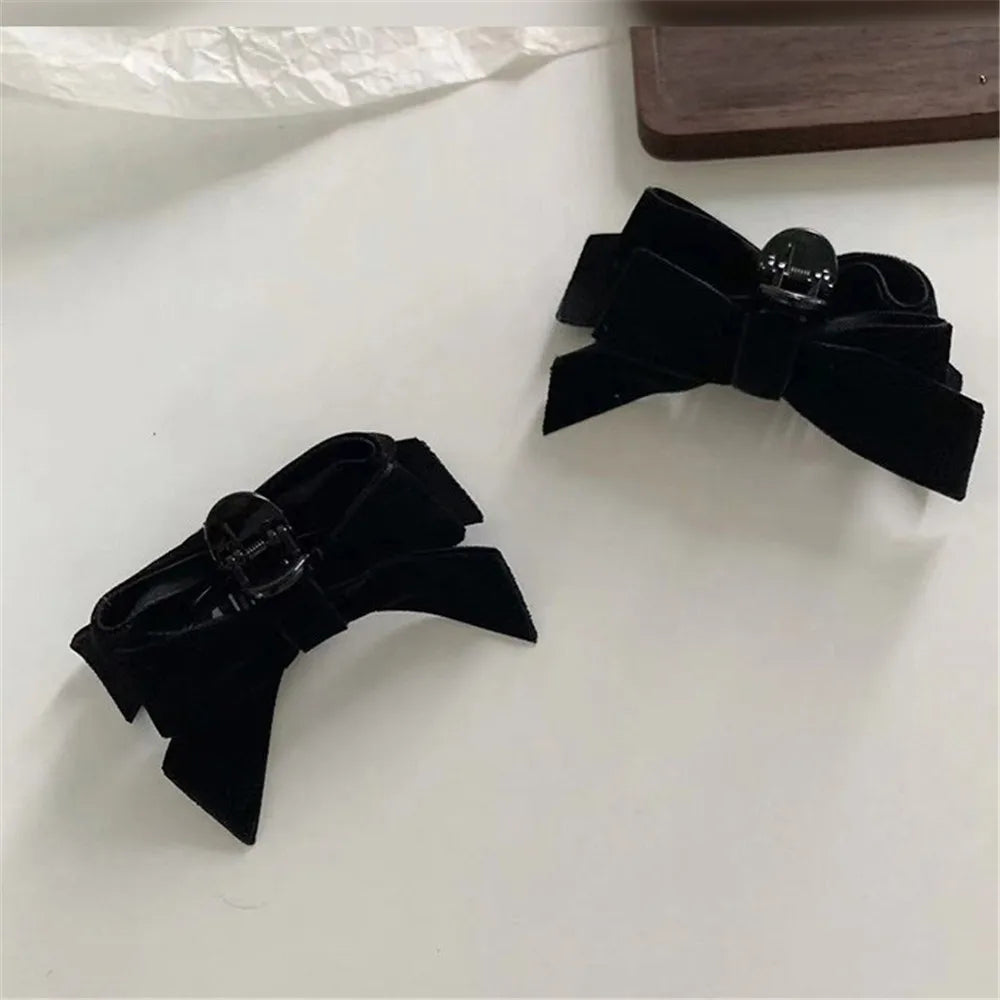 2pcs Black Velvet Bow Side Bangs Hairpin For Women Princess Head Grab Hair Claws Headdress Hair Clips Girl's Hair Accessories