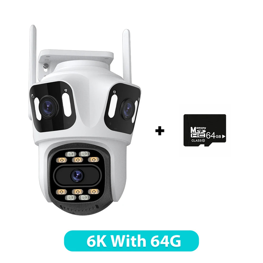 Three Lens 6K HD Outdoor PTZ IP Camera with Auto Tracking and WiFi Dual Lens Wireless CCTV Security System