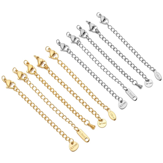 10pcs Stainless Steel Extension Chains with Lobster Clasps for DIY Necklace and Bracelet Making Supplies