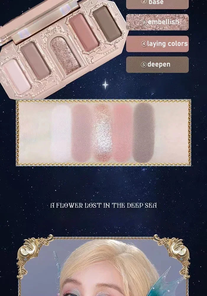 Flower Knows Moonlight Mermaid Eyeshadow Palette 8 Color Eye Makeup with Matte Shimmer and Glitter Finishes for Stunning Looks