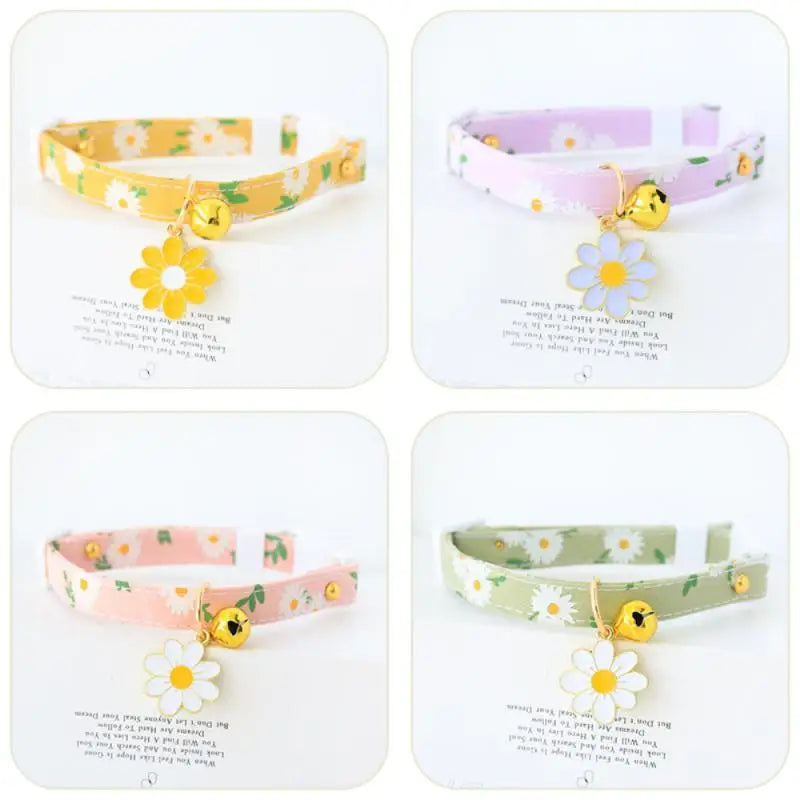 Adjustable Beauty Cat Pet Collar with Bell Dog Necklace Cute Kitten Puppy Flower Pendant Cat Accessories Supplier