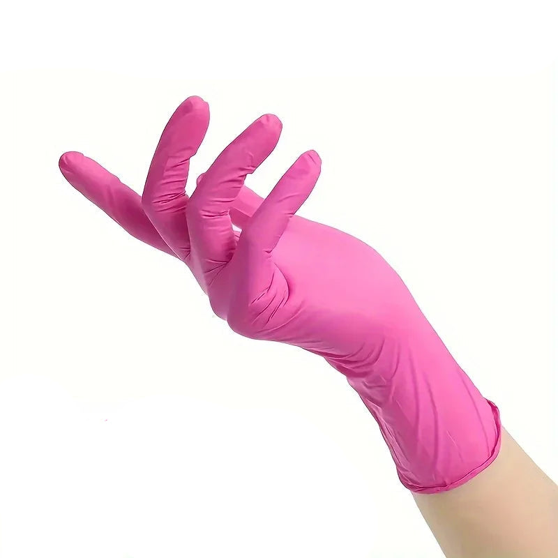 Pink Nitrile Disposable Household Gloves XS to L Elastic Latex Free Waterproof Durable Cleaning Tool