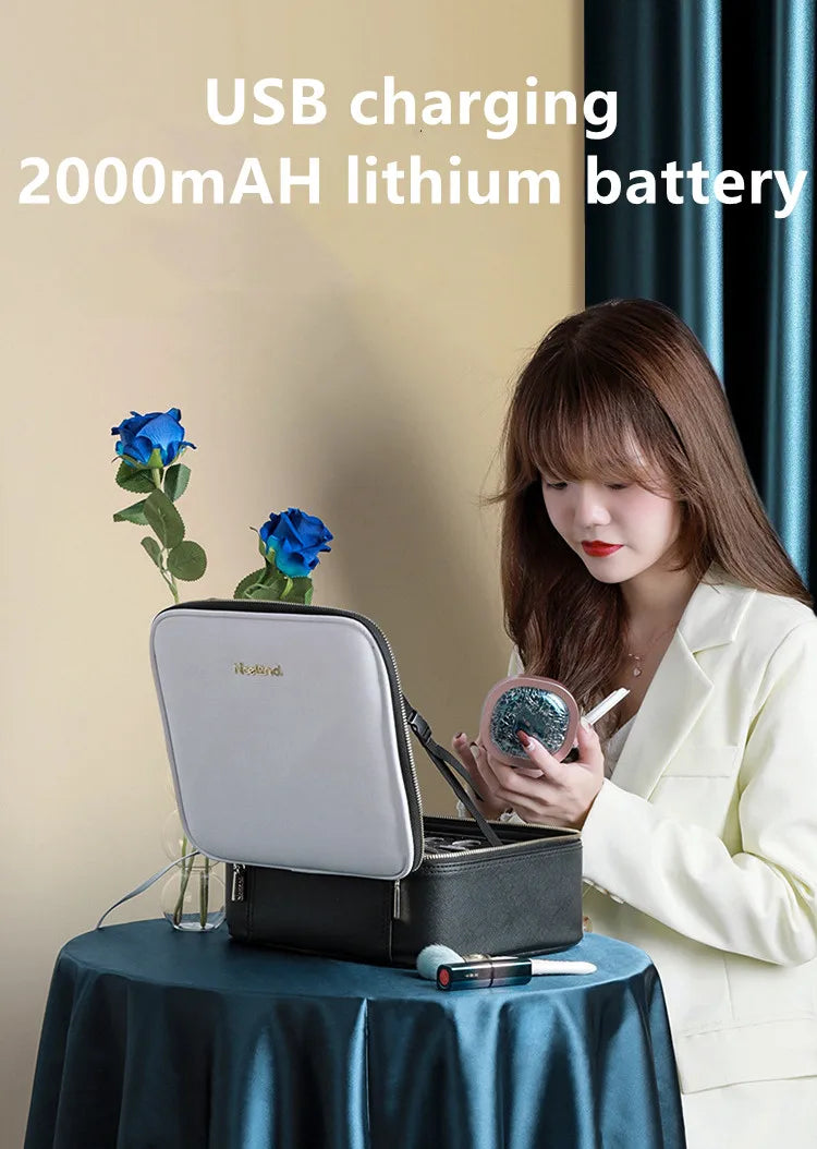 Smart LED Makeup Case with Mirror and USB Charging Waterproof Travel Cosmetic Bag for Women Portable Vanity with Adjustable Lighting