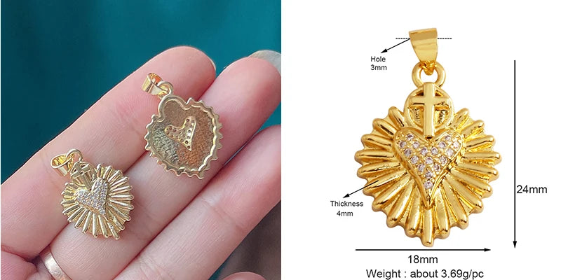 New Sacred Red Heart Charm Pendant 18K Gold Plated Zircon