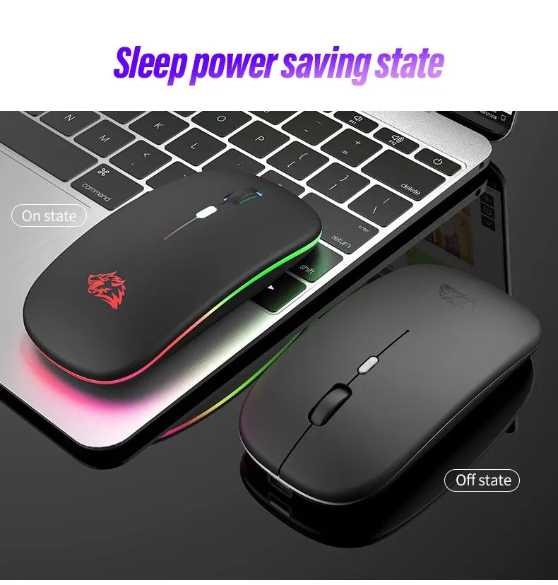 Wireless Mouse Bluetooth and 2.4GHz Dual Modes Rechargeable RGB Ergonomic Silent Click for PC iPad Laptop Cell Phone TV