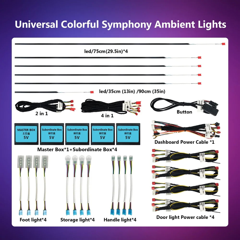 Universal Car Ambient Light Kit With Wireless APP Control 256 RGB Dream Color and 55 Preset Modes LED Neon Footlight Accessories