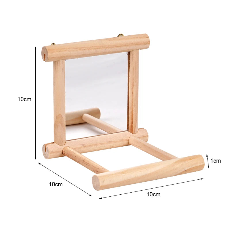 Bird Mirror Wooden Interactive Play Toy With Perch For Small Parrot Budgies Cockatiel Parakeet Conure Lovebird Cage Accessories