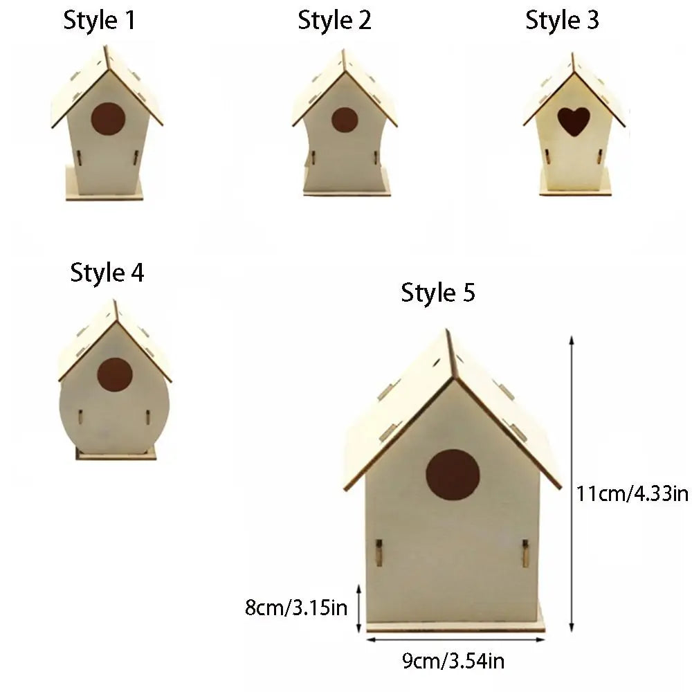 3pcs Pet Supplies Wooden Bird Nest Minimalist Cartoon Bird House Creative DIY Bird Feeder Children Toy
