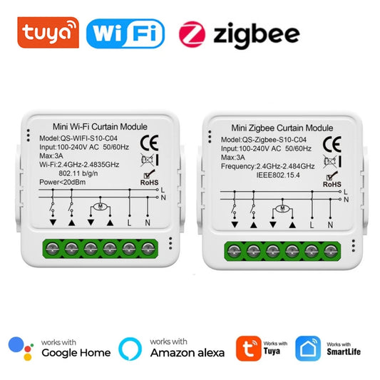 Módulo de interruptor de cortina inteligente Tuya WiFi Zigbee que conecta persianas enrollables con motor eléctrico y funciona con Alexa, Google Home y Smart Life