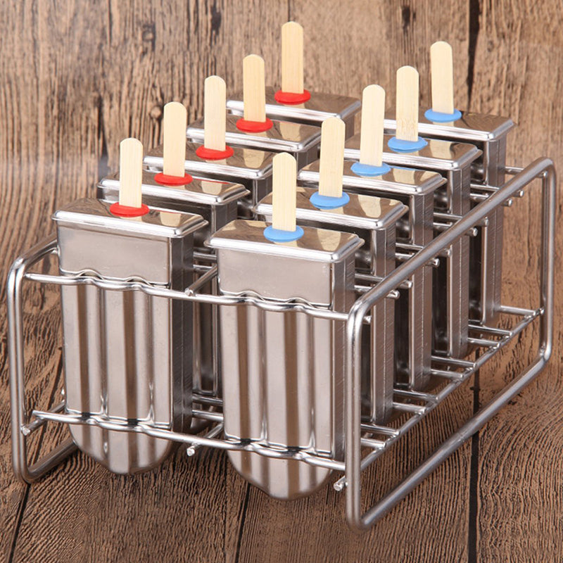 Stainless Steel Popsicle Mold Set – Reusable Ice Lolly Maker with Holder Rack for Homemade Treats