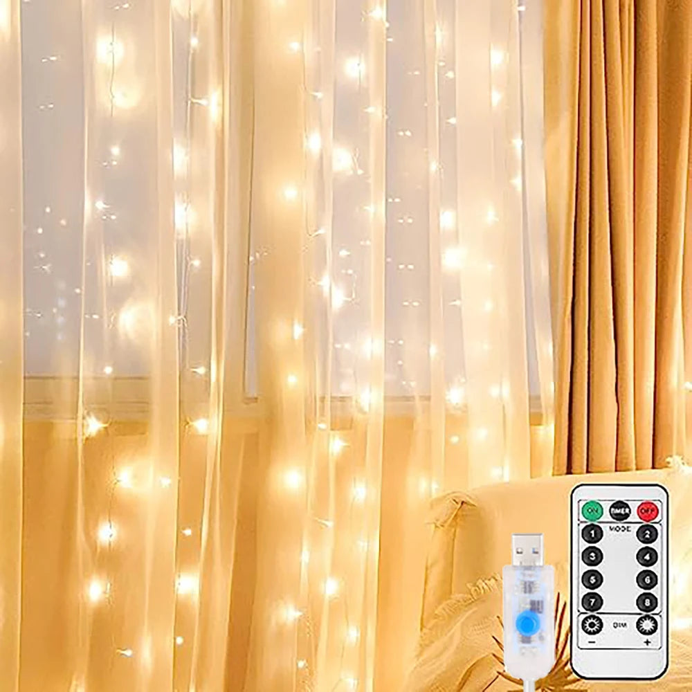 LED Curtain Garland Lights 8 Modes USB Power Remote Control Waterproof Fairy Light  Festive Lighting Wedding Christmas Decor