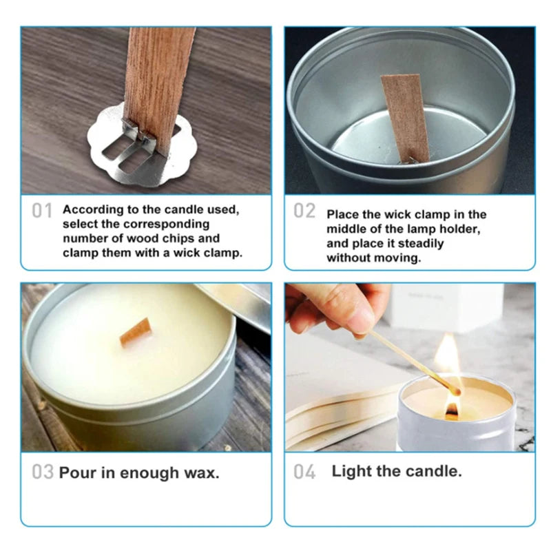 30/50pcs Wooden Candle Wick Set With Clip Base For DIY Candles
