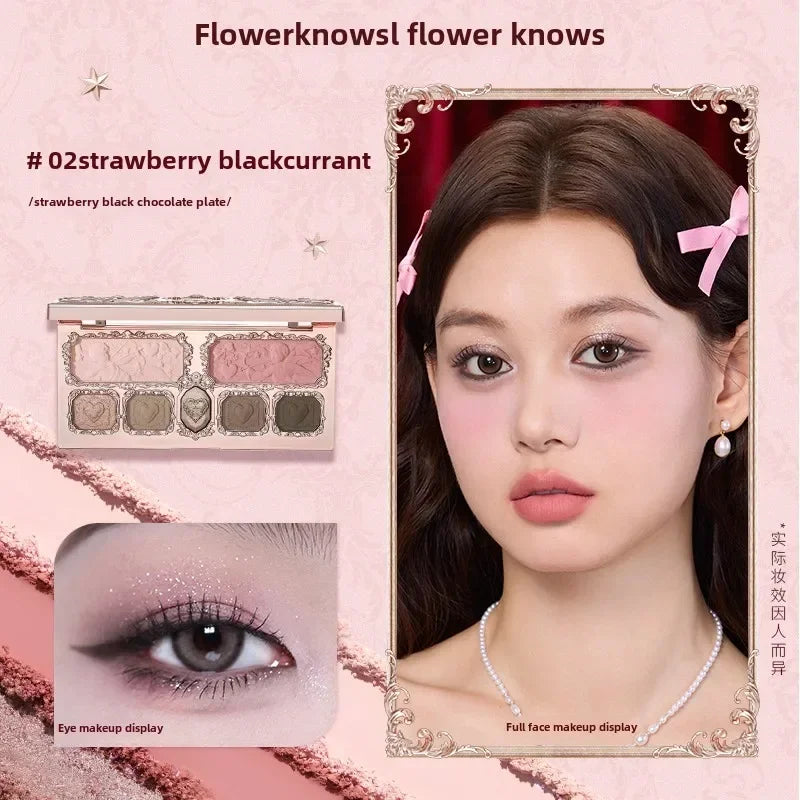 Flower Knows Moonlight Mermaid Eyeshadow Palette 8 Color Eye Makeup with Matte Shimmer and Glitter Finishes for Stunning Looks