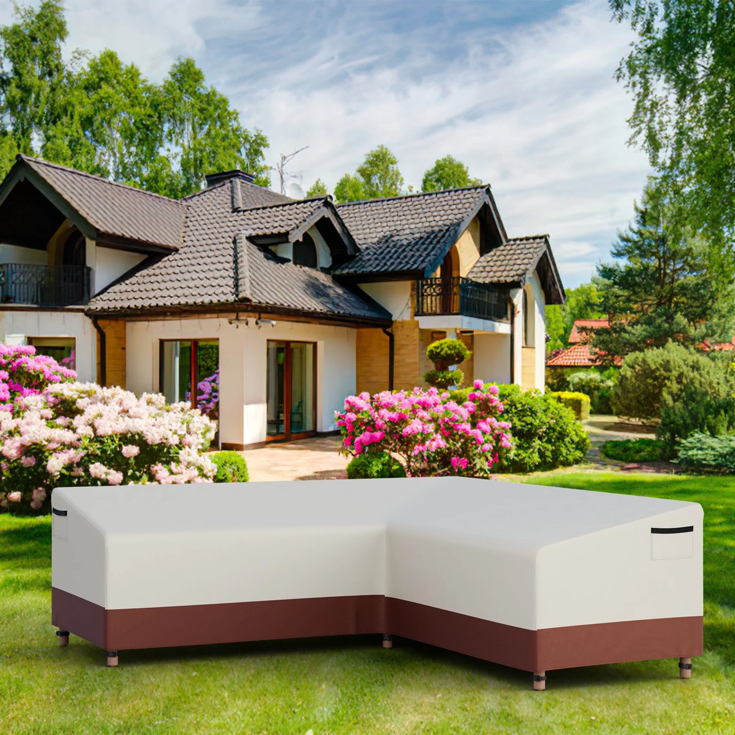 420D Waterproof Outdoor V-Shaped Heavy-Duty Sofa Cover for Sectional Lawn and Patio Furniture