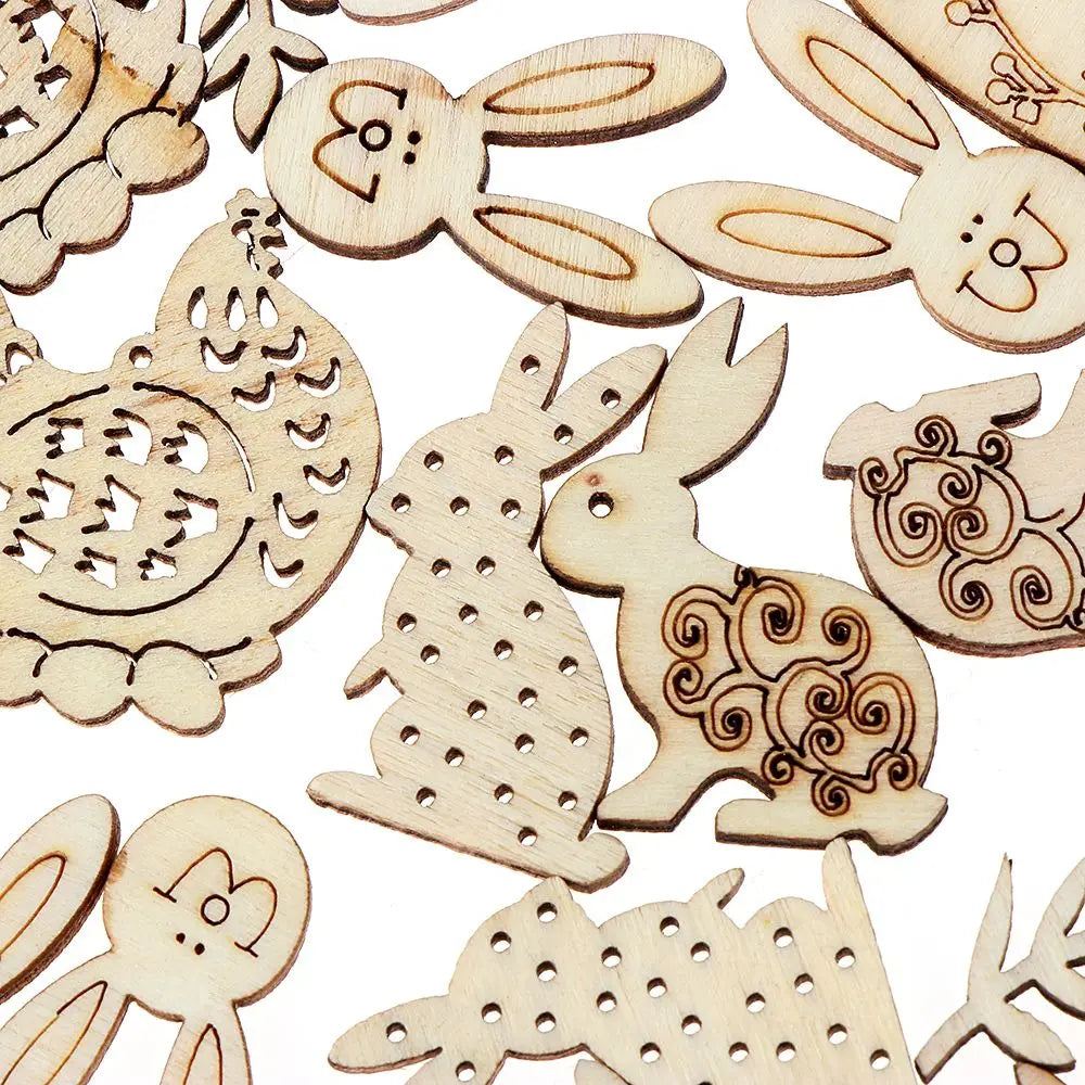 50pcs Happy Easter Rabbit Eggs Wooden Craft Ornaments