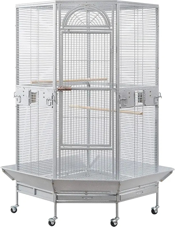 Corner Bird Cage for Cockatiel Parakeet Black and White (White Vein)