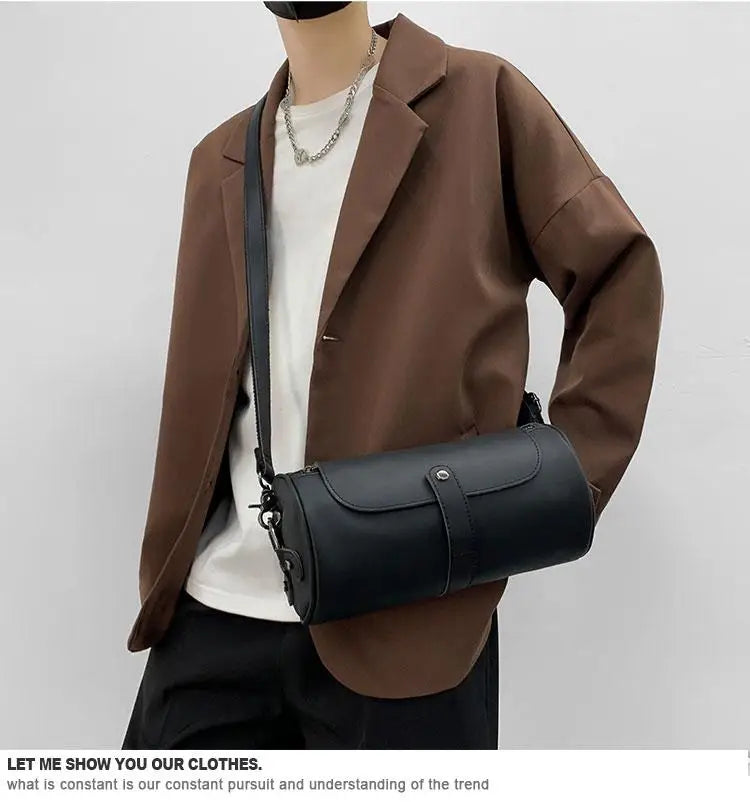 Fashion  High Quality Pu Leather Retro Bag Men's Single Shoulder Bag  Leather CrossBody Bag Leisure  Bag Round Body Bag