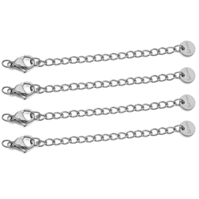 10pcs Stainless Steel Extension Chains with Lobster Clasps for DIY Necklace and Bracelet Making Supplies