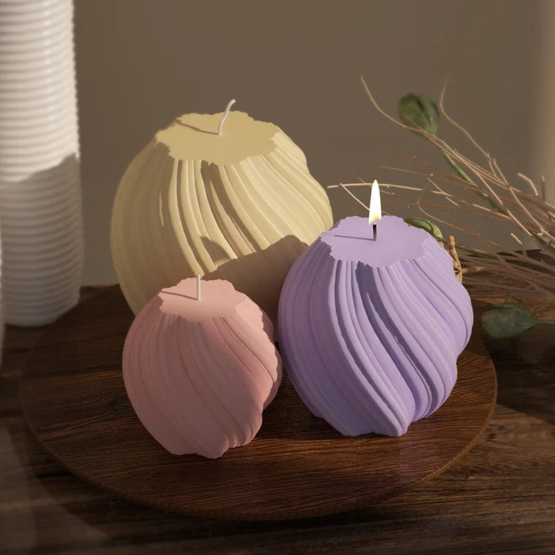 3D Rotating Pillar Candle Silicone Mold Geometric Wave Design