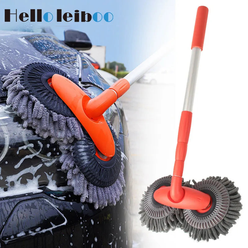 LEIBOO Telescopic Car Cleaning Brush Mop with Double Brush Head for Roof and Window Washing