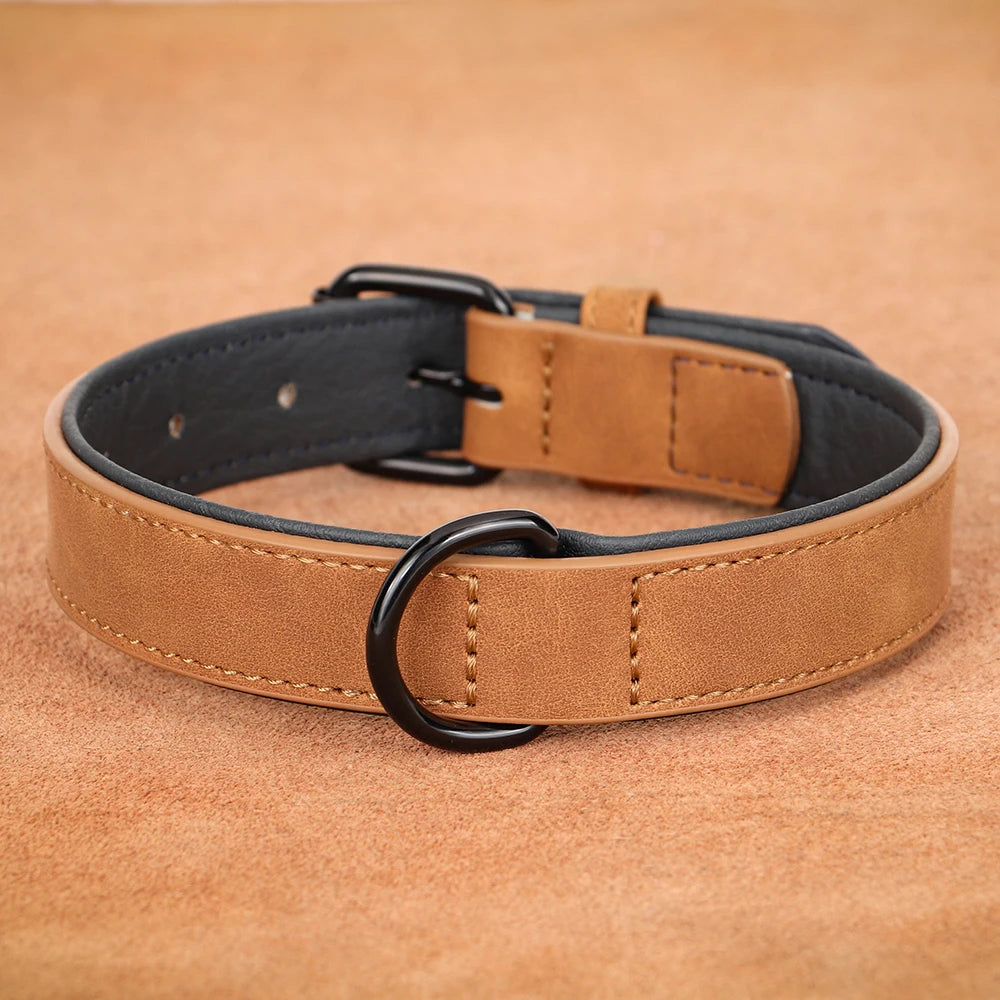 Large Dog Collar Soft Padded Real Leather for Big Dogs