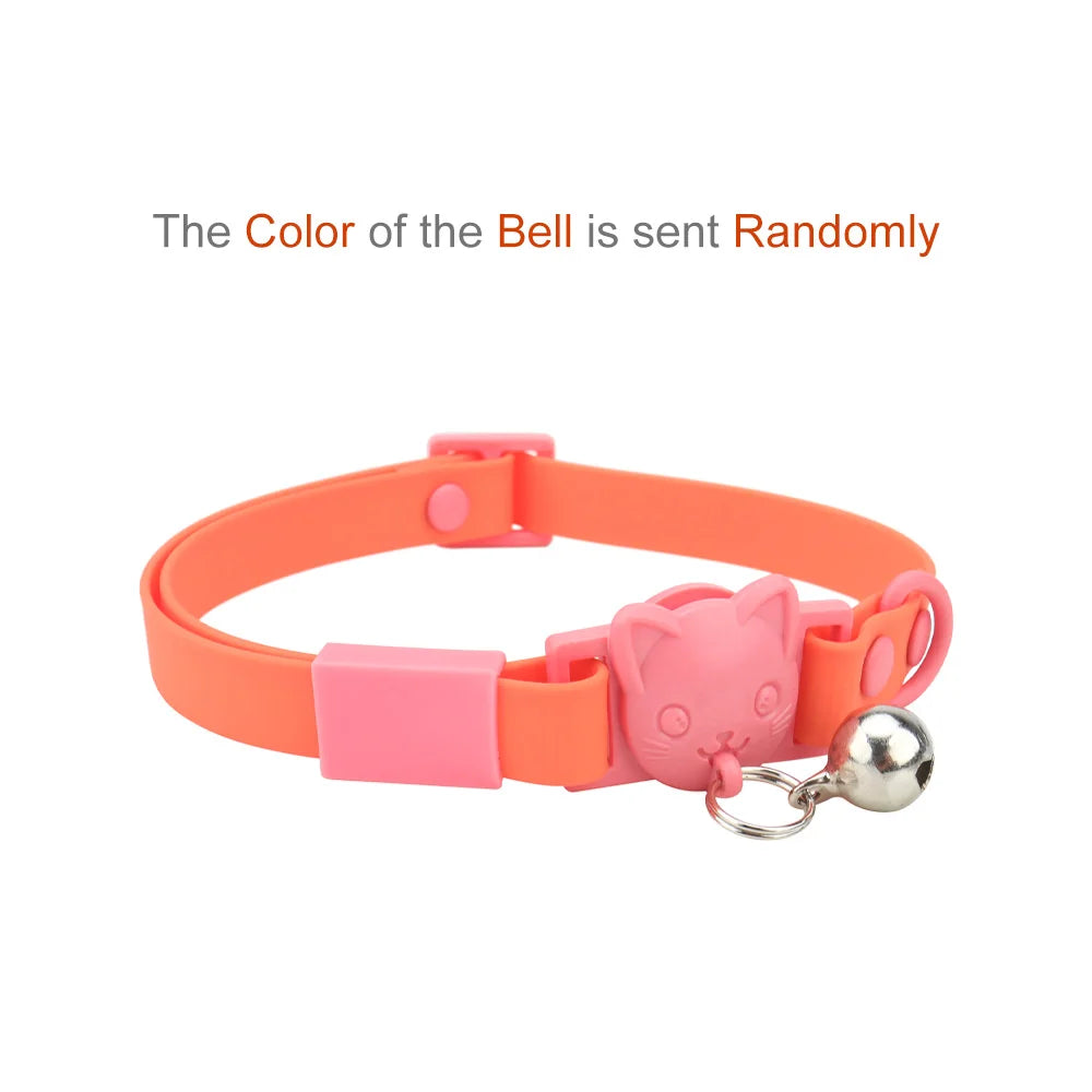 Pet Cat Collar Necklace With Small Bell PVC Waterproof Adjustable Kitten Collar Candy Color