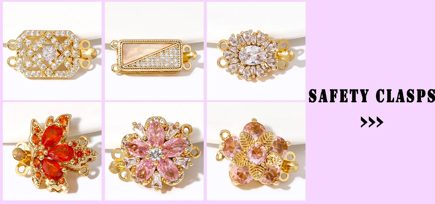 Multi Styles 18K Gold Plated Brass Flower Safety Clasps for DIY Jewelry