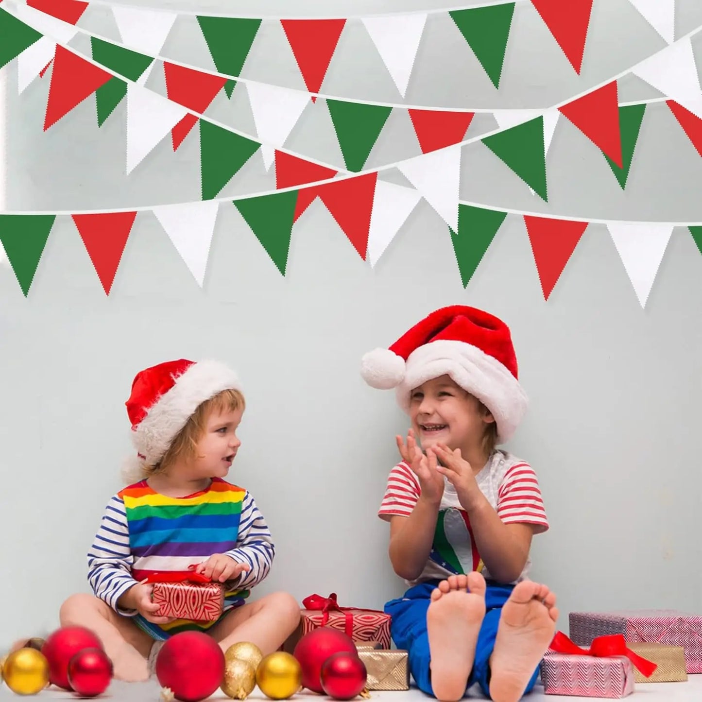 Red White Green Party Bunting 33ft |  Plastic Flags for Christmas Mexican Fiesta | Bulk Stadium Wedding Store Decor